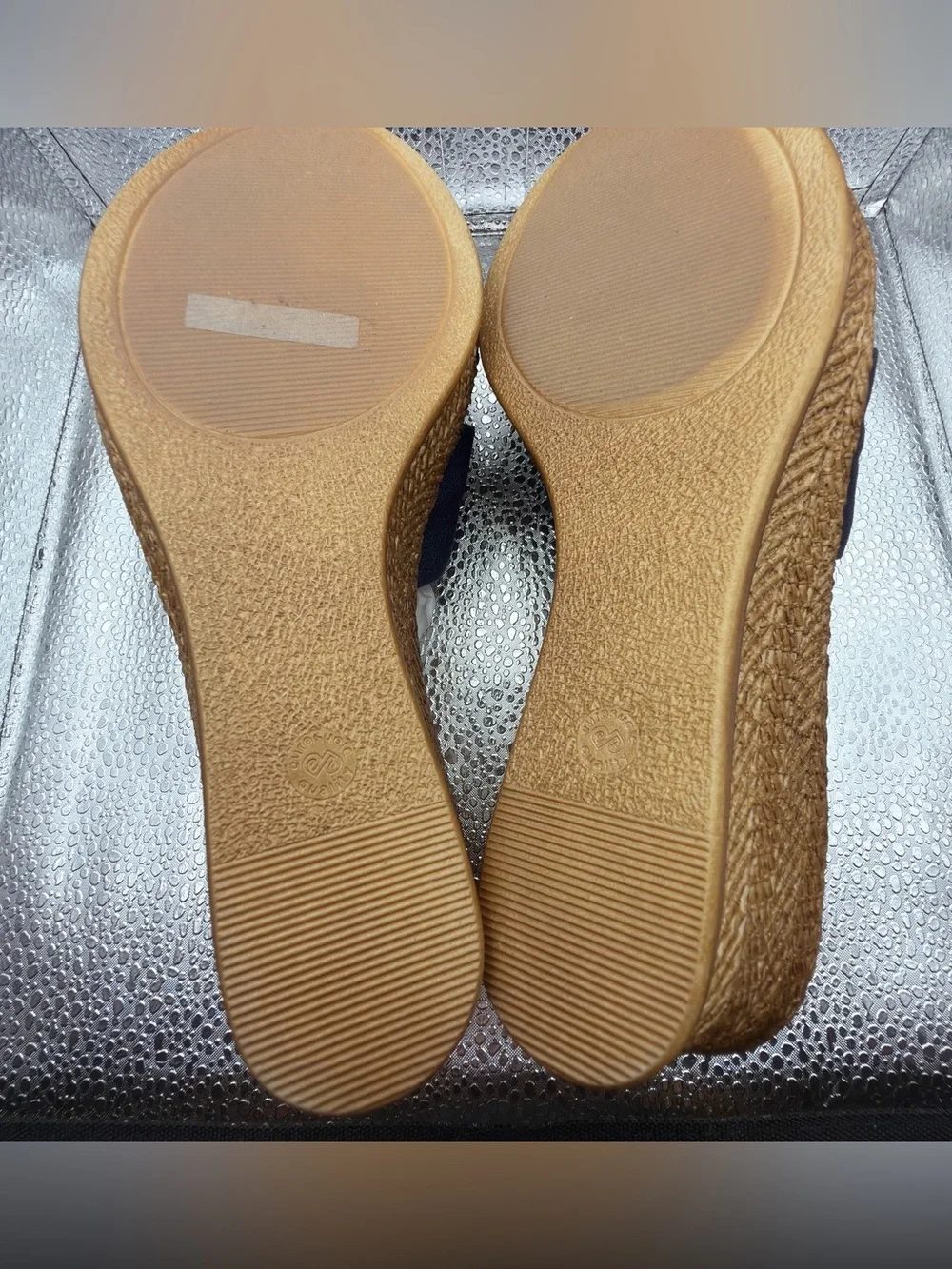 easy street Navy Knotted Espadrille Wedge Slide